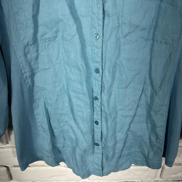 Eileen Fisher Irish Linen and Cotton Button Down Top Blue Size Medium - Picture 7 of 8